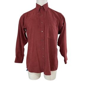 GH Bass & Co Mens Shirt Micro Suede Oxford Button Collar Red Sz 15 1/2 (186)